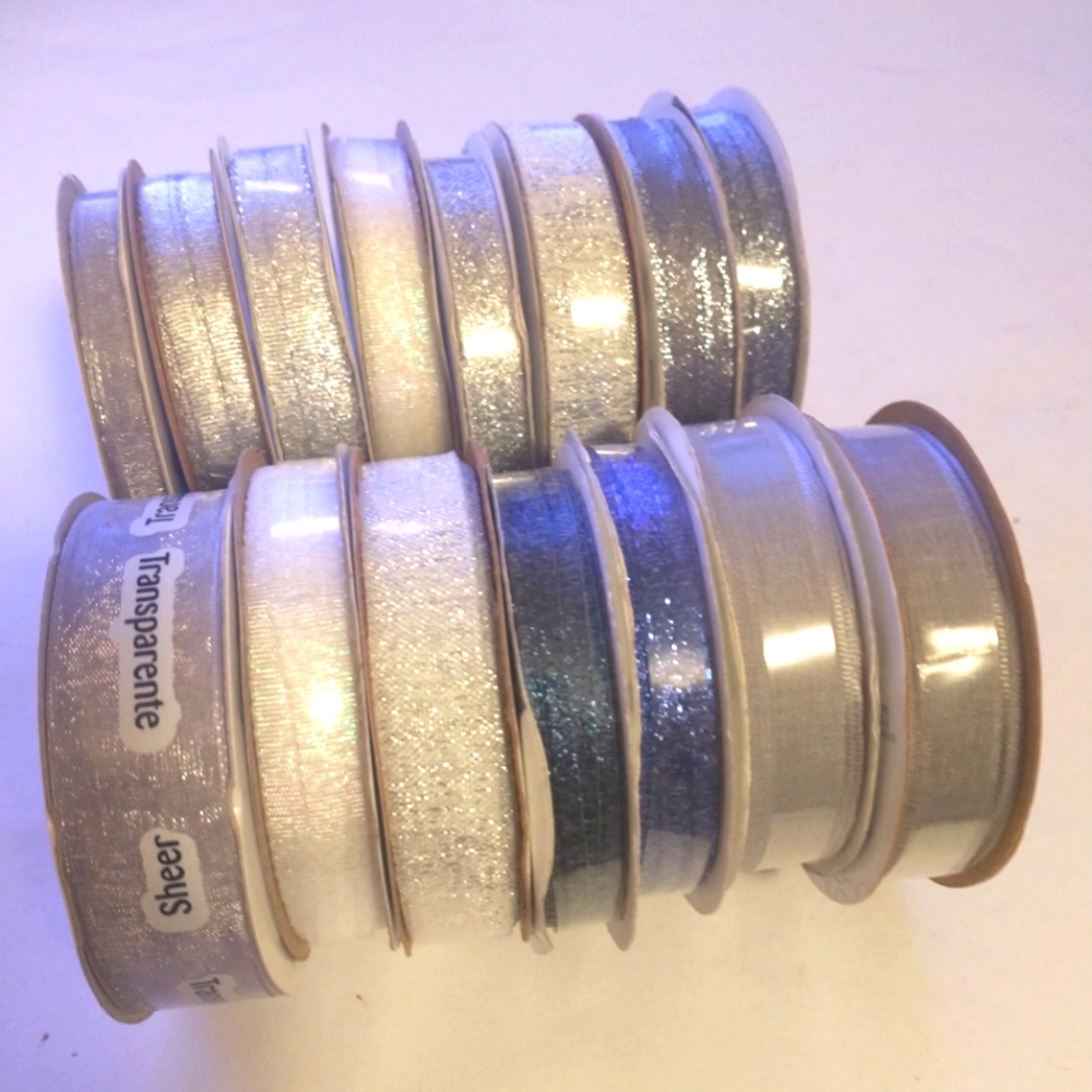 Offray Ribbon‎ Spool Various Metallic Glitter Lot Of 15 Arts Crafts Scrapbooking